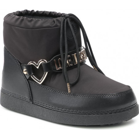 Czarne śniegowce Love Moschino ze skóry z płaską podeszwą