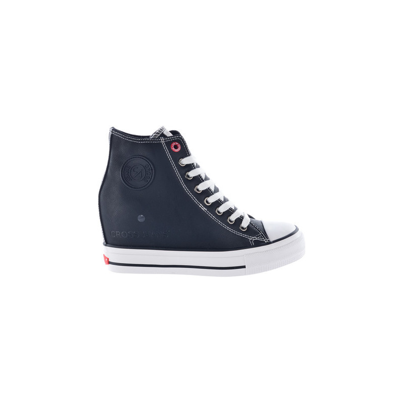 Czarne trampki Cross Jeans w sportowym stylu sznurowane z ukrytym koturnem
