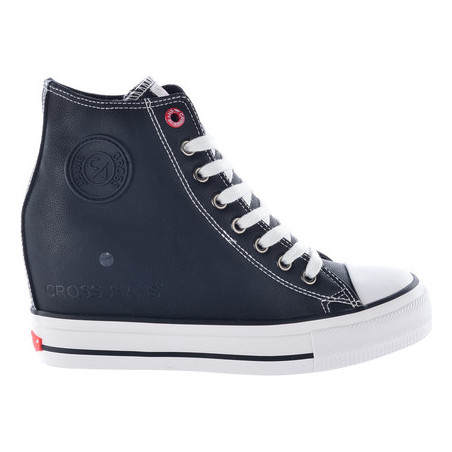 Czarne trampki Cross Jeans w sportowym stylu sznurowane z ukrytym koturnem