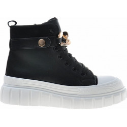 Czarne trampki producent niezdefiniowany na platformie ze skóry ekologicznej