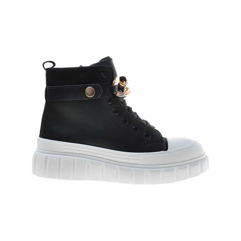 Czarne trampki producent niezdefiniowany na platformie ze skóry ekologicznej