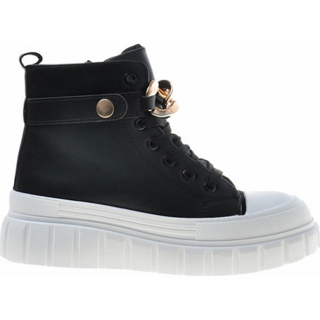 Czarne trampki producent niezdefiniowany na platformie ze skóry ekologicznej