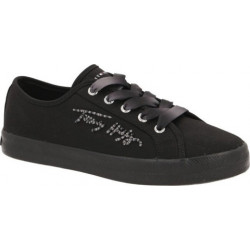 Czarne trampki Tommy Hilfiger sznurowane w sportowym stylu z płaską podeszwą