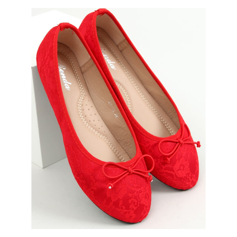 Czerwone baleriny Buty Damskie z tkaniny w stylu casual z płaską podeszwą