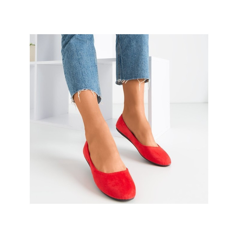 Czerwone baleriny Royalfashion.pl w stylu casual z zamszu