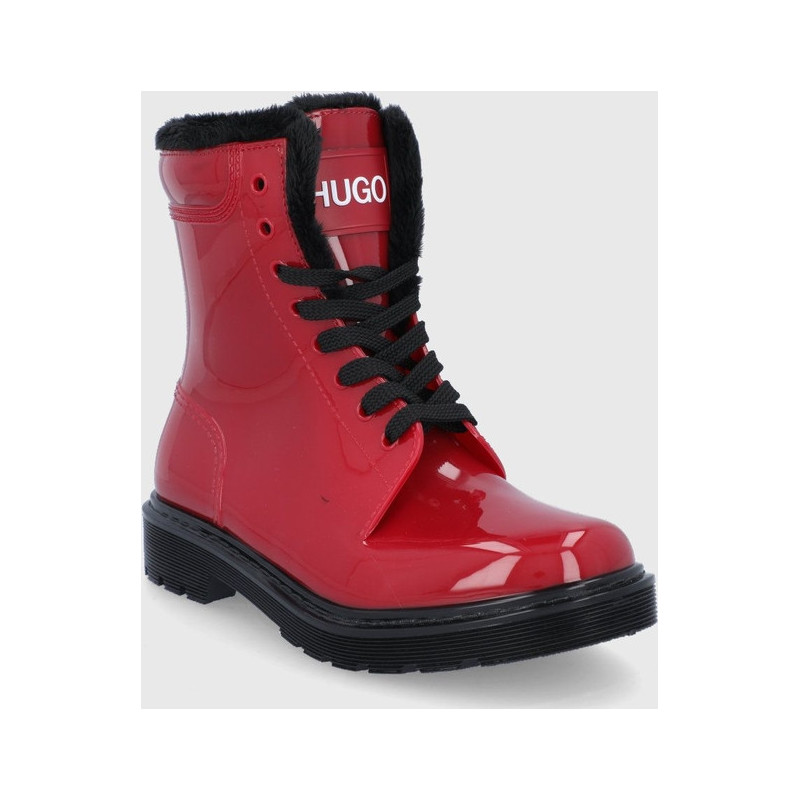 Czerwone botki Hugo Boss w stylu casual z płaską podeszwą