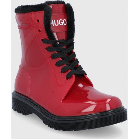 Czerwone botki Hugo Boss w stylu casual z płaską podeszwą