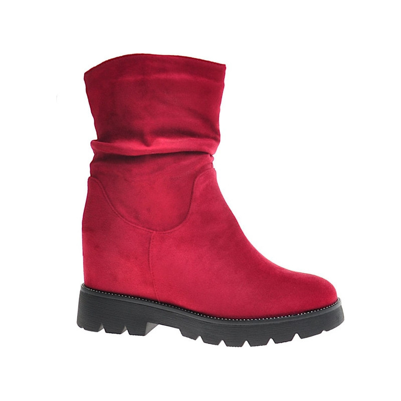 Czerwone botki Pantofelek24 na zamek na koturnie w stylu casual