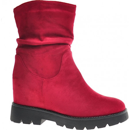 Czerwone botki Pantofelek24 na zamek na koturnie w stylu casual