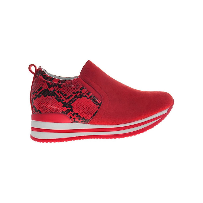 Czerwone buty sportowe Pantofelek24 na koturnie sznurowane