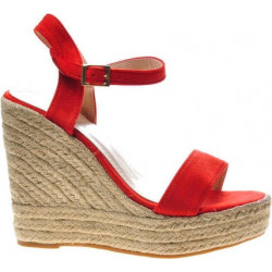 Czerwone espadryle Pantofelek24 z zamszu na koturnie