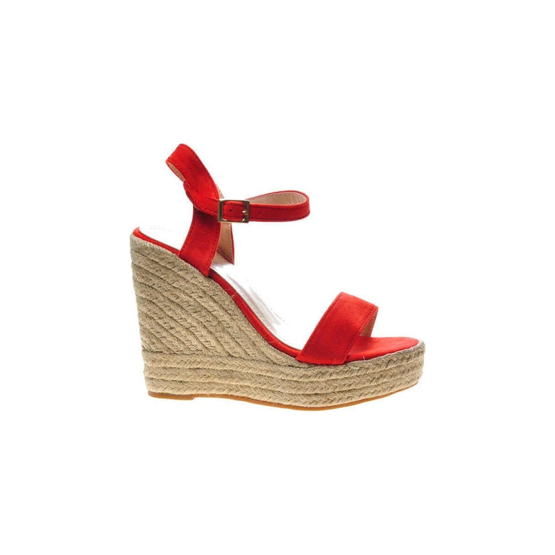 Czerwone espadryle Pantofelek24 z zamszu na koturnie