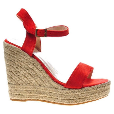 Czerwone espadryle Pantofelek24 z zamszu na koturnie