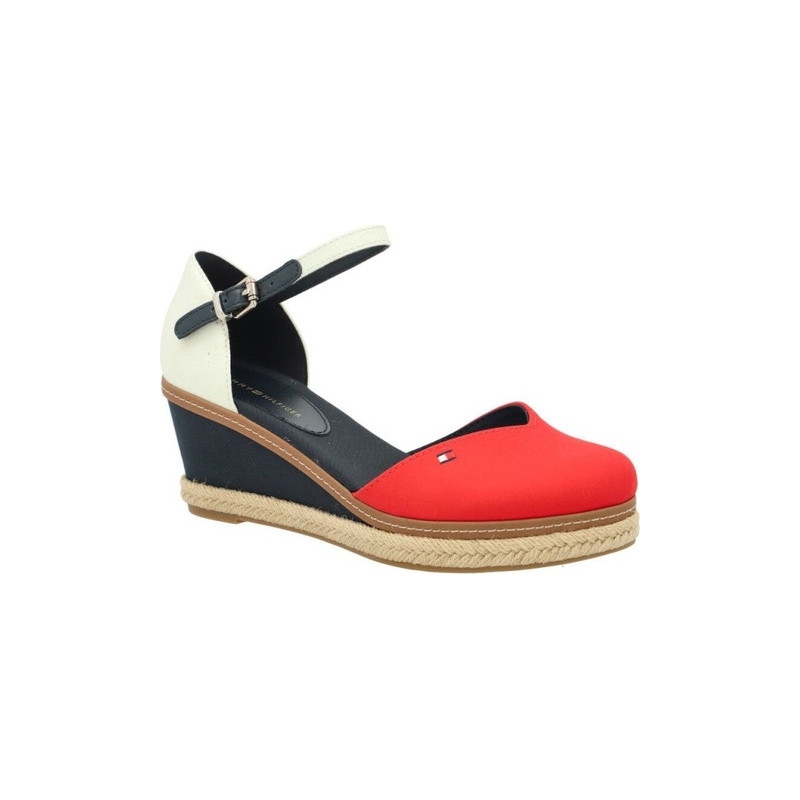 Czerwone espadryle Tommy Hilfiger ze skóry na koturnie