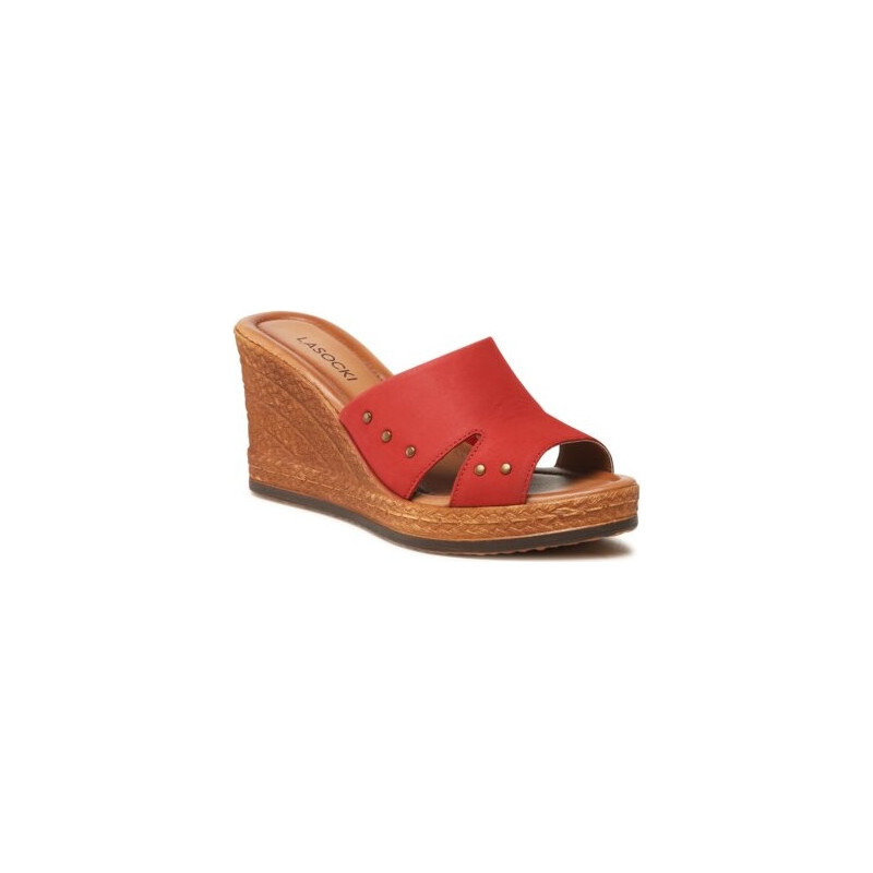 Czerwone klapki Lasocki w stylu casual z płaską podeszwą