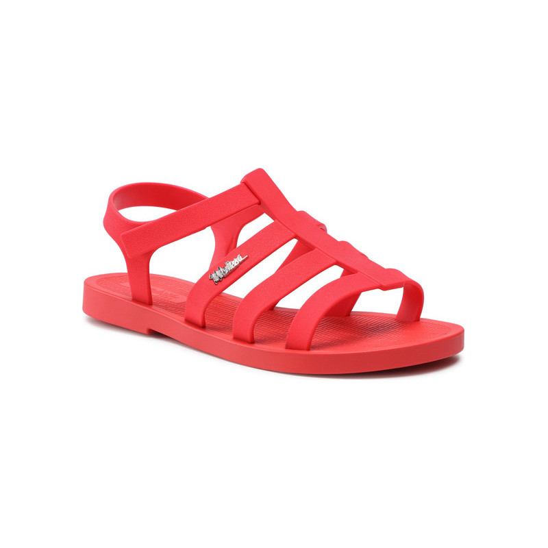 Czerwone sandały Melissa z płaską podeszwą w stylu casual z klamrami