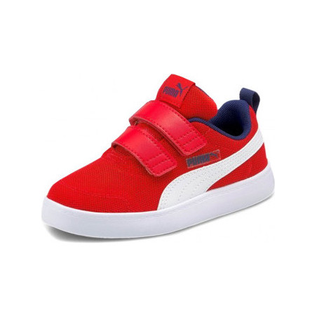 Czerwone trampki dziecięce Puma na rzepy ze skóry