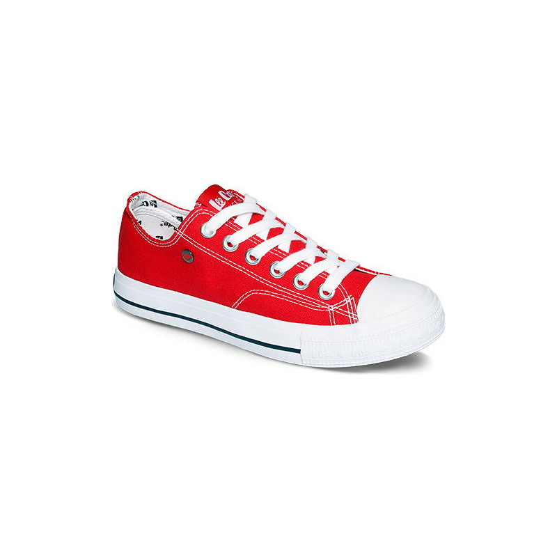 Czerwone trampki Lee Cooper sznurowane w młodzieżowym stylu z płaską podeszwą