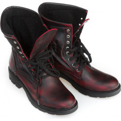 Czerwone trapery damskie Zapato sznurowane w stylu casual ze skóry