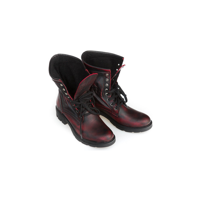 Czerwone trapery damskie Zapato sznurowane w stylu casual ze skóry