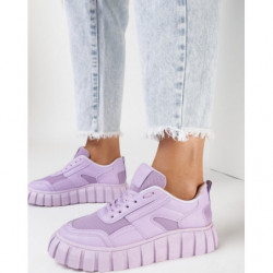 Fioletowe buty sportowe born2be z płaską podeszwą z zamszu