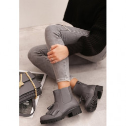 Granatowe botki born2be ze skóry ekologicznej na zamek z płaską podeszwą