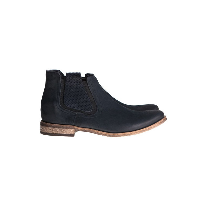Granatowe botki Lafemmeshoes w stylu casual ze skóry z płaską podeszwą