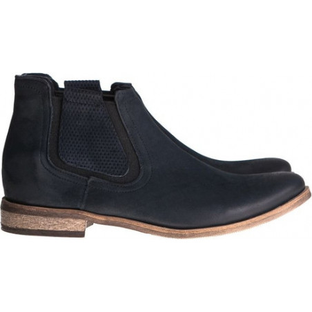 Granatowe botki Lafemmeshoes w stylu casual ze skóry z płaską podeszwą