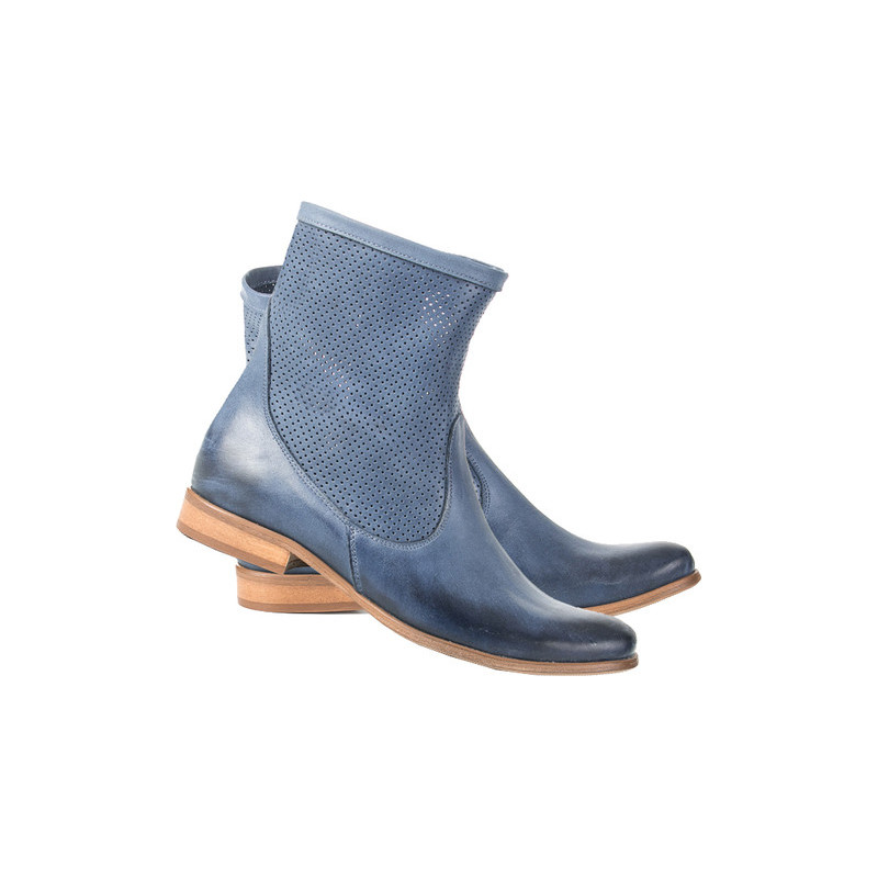 Granatowe botki Lafemmeshoes ze skóry na zamek