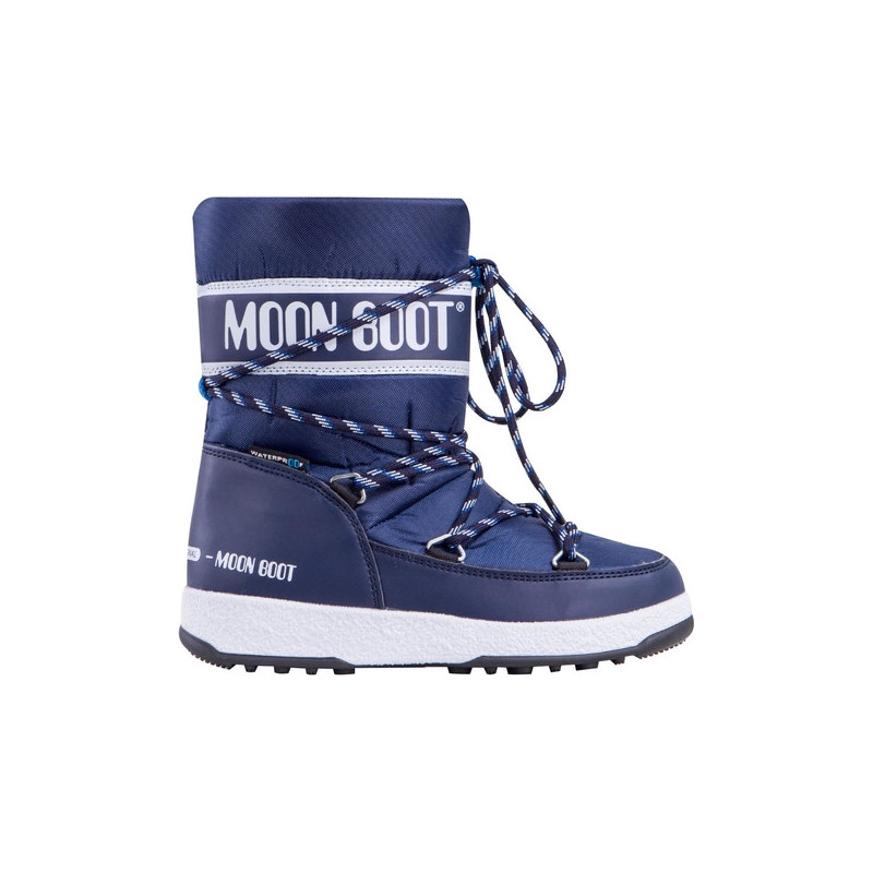 Granatowe buty dziecięce zimowe Moon Boot sznurowane ze skóry ekologicznej