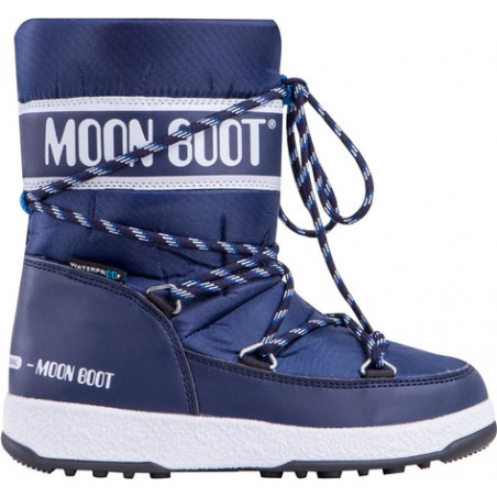 Granatowe buty dziecięce zimowe Moon Boot sznurowane ze skóry ekologicznej