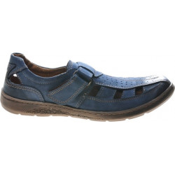 Granatowe buty letnie męskie Pantofelek24 ze skóry
