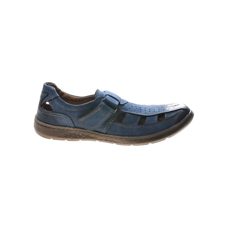 Granatowe buty letnie męskie Pantofelek24 ze skóry