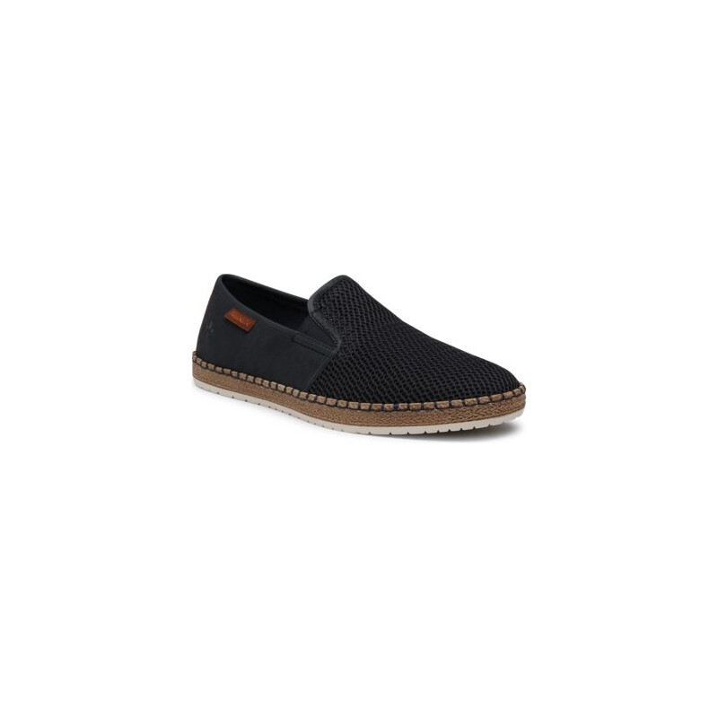 Granatowe buty letnie męskie Rieker ze skóry