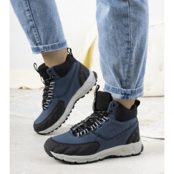 Granatowe buty trekkingowe Gemre.com.pl sznurowane z płaską podeszwą