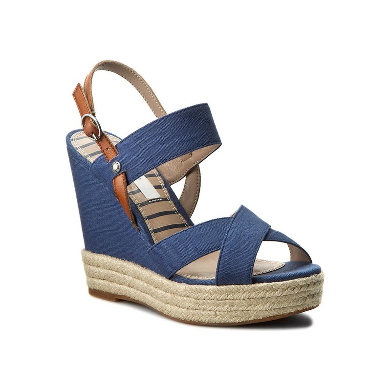 Granatowe espadryle Pepe Jeans na koturnie z klamrami w stylu boho