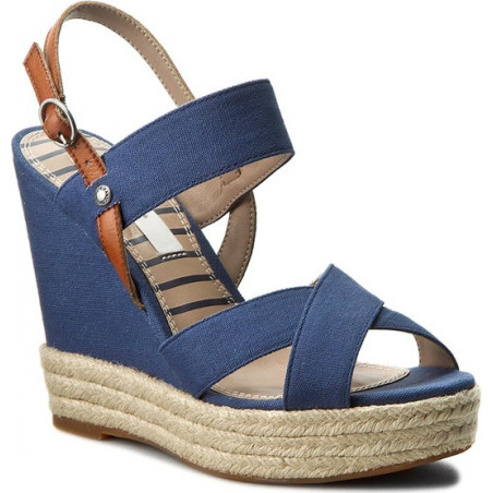 Granatowe espadryle Pepe Jeans na koturnie z klamrami w stylu boho