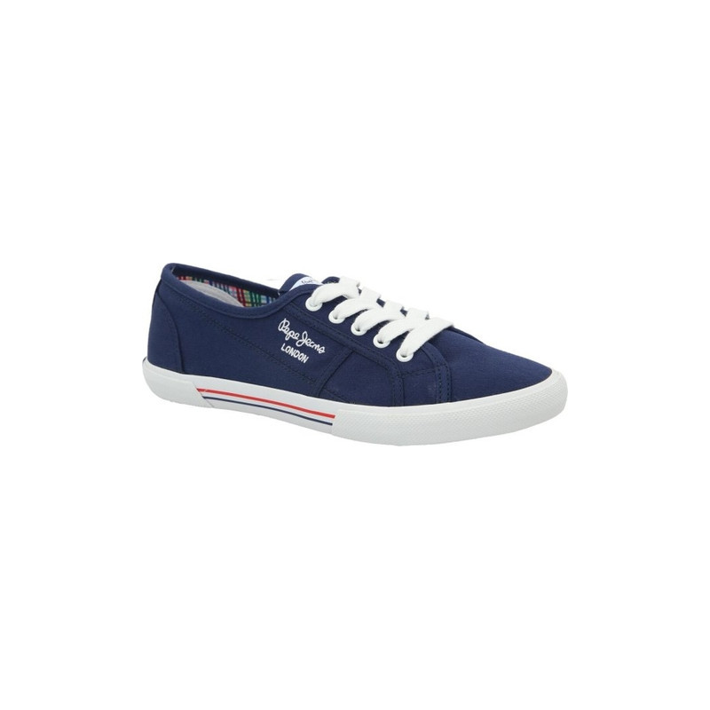 Granatowe trampki Pepe Jeans w sportowym stylu z płaską podeszwą