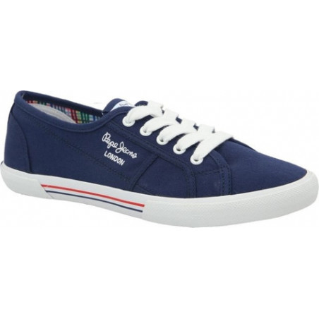 Granatowe trampki Pepe Jeans w sportowym stylu z płaską podeszwą