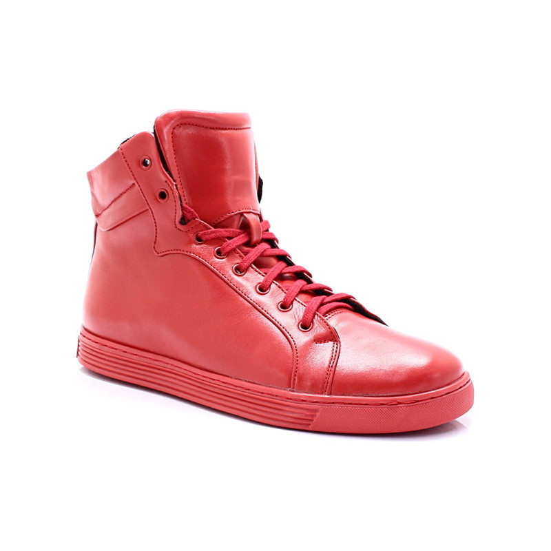 KENT 306S CZERWONE - Wysokie buty ze skóry