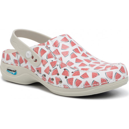 Klapki Nursing Care w stylu casual z nadrukiem z płaską podeszwą