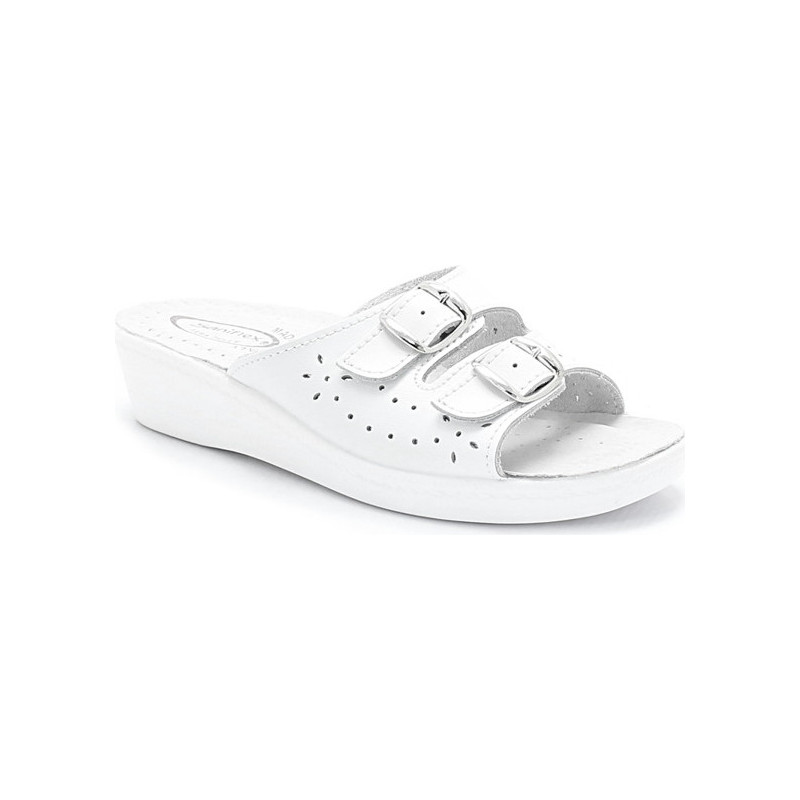 Klapki Saniflex ze skóry z klamrami w stylu casual