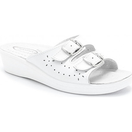 Klapki Saniflex ze skóry z klamrami w stylu casual