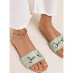 Miętowe klapki Renee z płaską podeszwą w stylu casual
