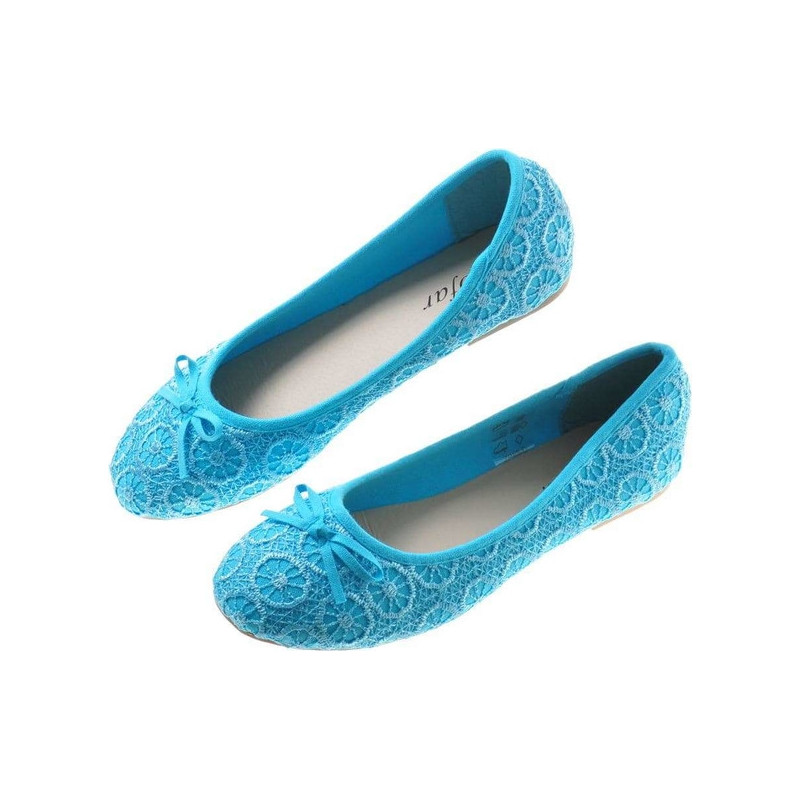 Niebieskie baleriny Pantofelek24 w stylu casual z płaską podeszwą