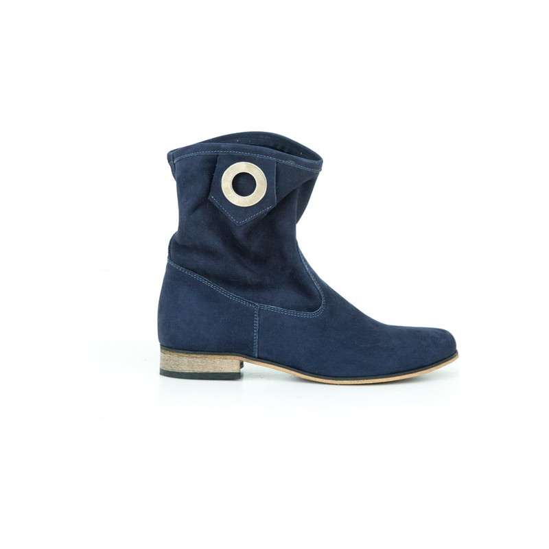 Niebieskie botki Zapato z płaską podeszwą w stylu boho