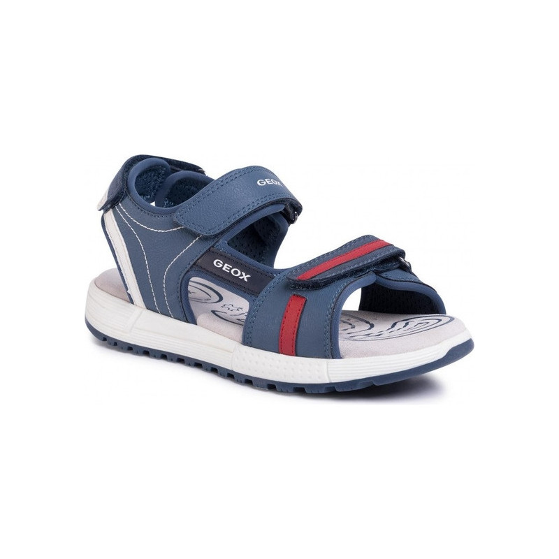 Niebieskie buty dziecięce letnie Geox na rzepy z jeansu