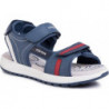 Niebieskie buty dziecięce letnie Geox na rzepy z jeansu