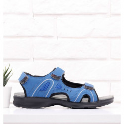 Niebieskie buty letnie męskie Yourshoes ze skóry na rzepy