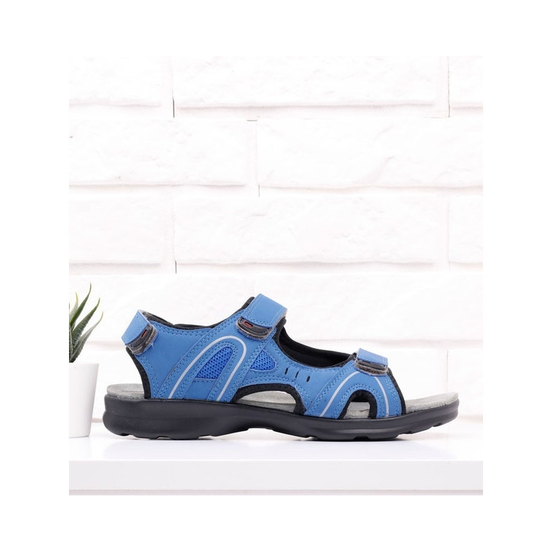 Niebieskie buty letnie męskie Yourshoes ze skóry na rzepy